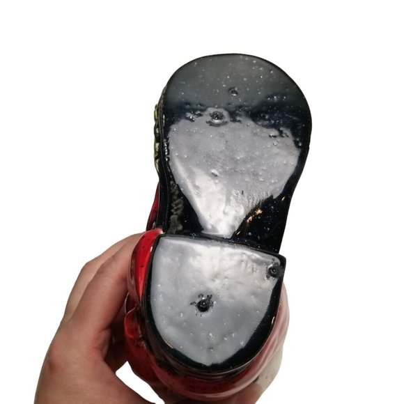 Ceramic Santa Claus Boot Black Christmas Vintage Holly Vase Planter Holiday Bow - Picture 11 of 14